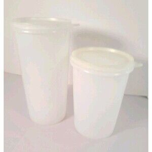Set Of 2 Vintage Tupperware  Round Handolier Container w/ Solid  Lids